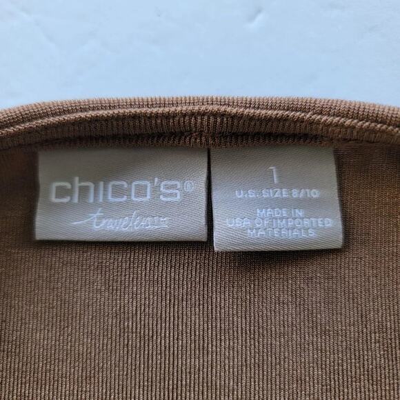 Chicos Travelers Classic Front Tuck Top Brown Women Size 1 M Draped Stretch - Picture 9 of 11
